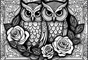 Barred owl and a rose with writing “but the greatest of these is love” tattoo idea