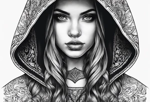 Hidden gothic hooded girl tattoo idea