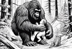 bigfoot feeding a baby bigfoot tattoo idea