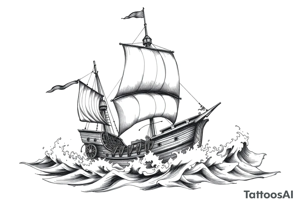 pirate ship in stormy sea. tattoo idea