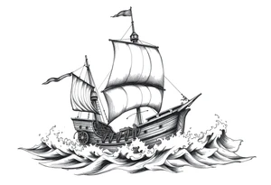 pirate ship in stormy sea. tattoo idea