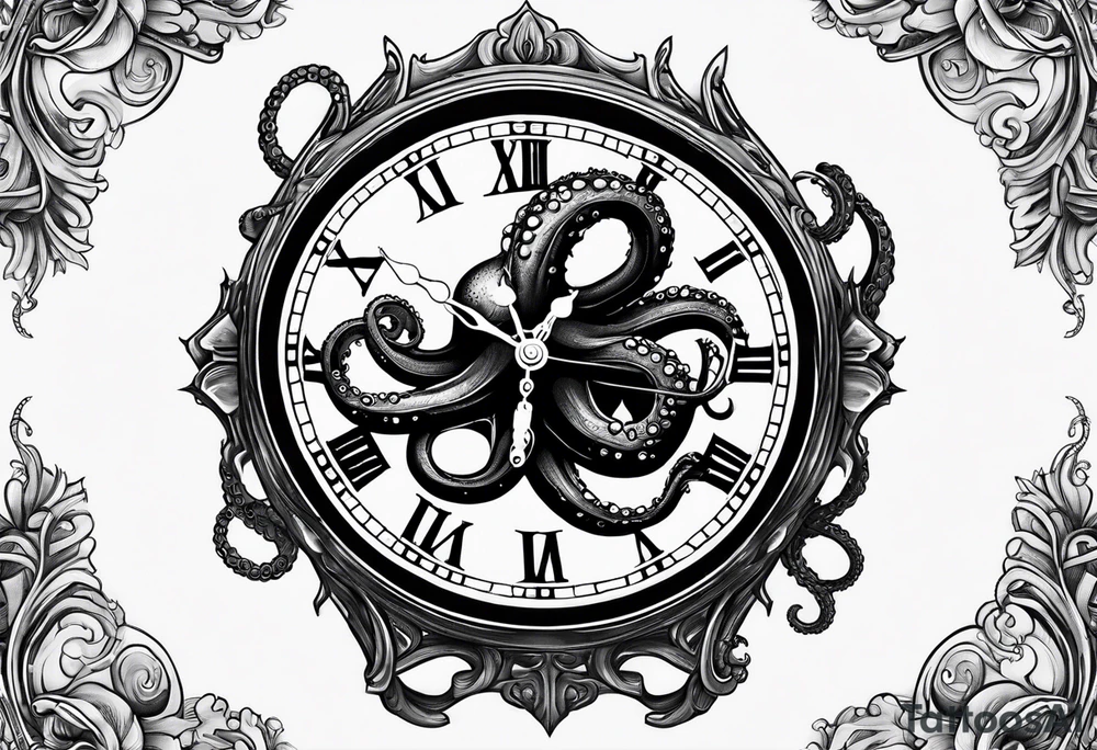 pocket watch being attacked by an aggressive octopus tattoo idea