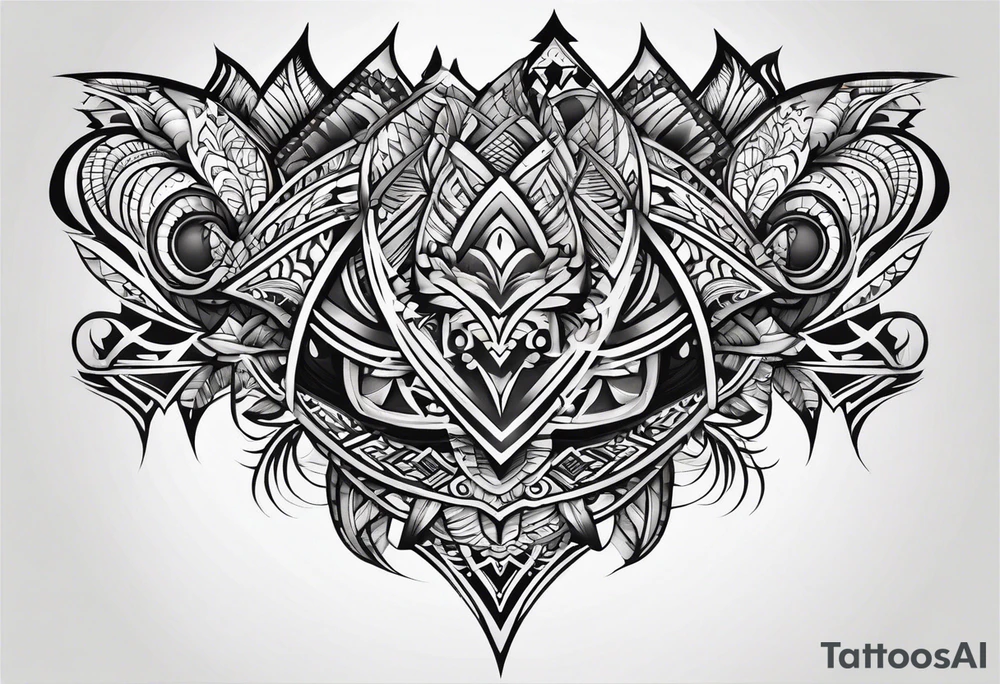 Warp tattoo above the knee, using Polynesian style tattoo idea
