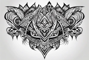 Warp tattoo above the knee, using Polynesian style tattoo idea