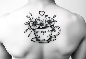 Cute tea cup with flowers and love hearts tattoo idea
