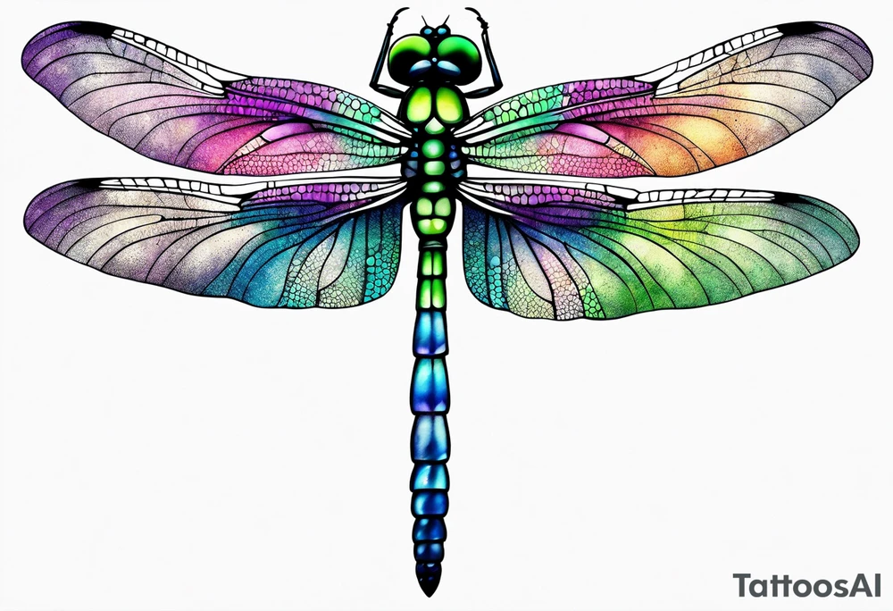 Purple green blue dragonfly, watercolors tattoo idea