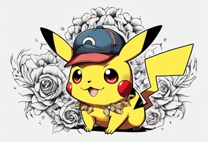 Pikachu from pokémon, elegant and colorful for arm tattoo tattoo idea