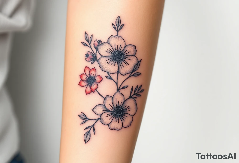 Bipolar chemical compound with flowers and fade from color to black and white tattoo idea