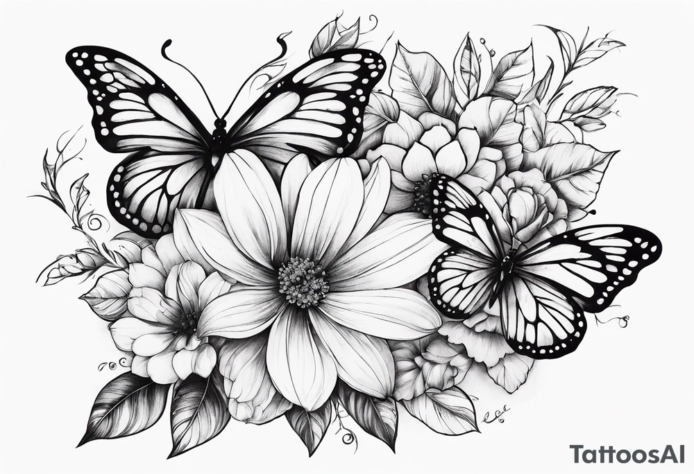floral design with butterflies tattoo idea