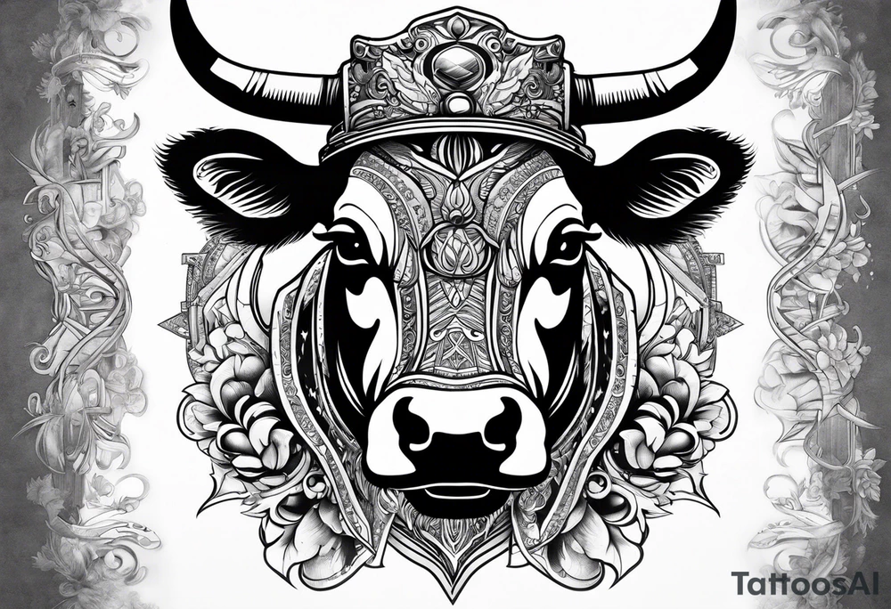 cow in motorcycle helmet tattoo idea