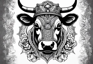 cow in motorcycle helmet tattoo idea