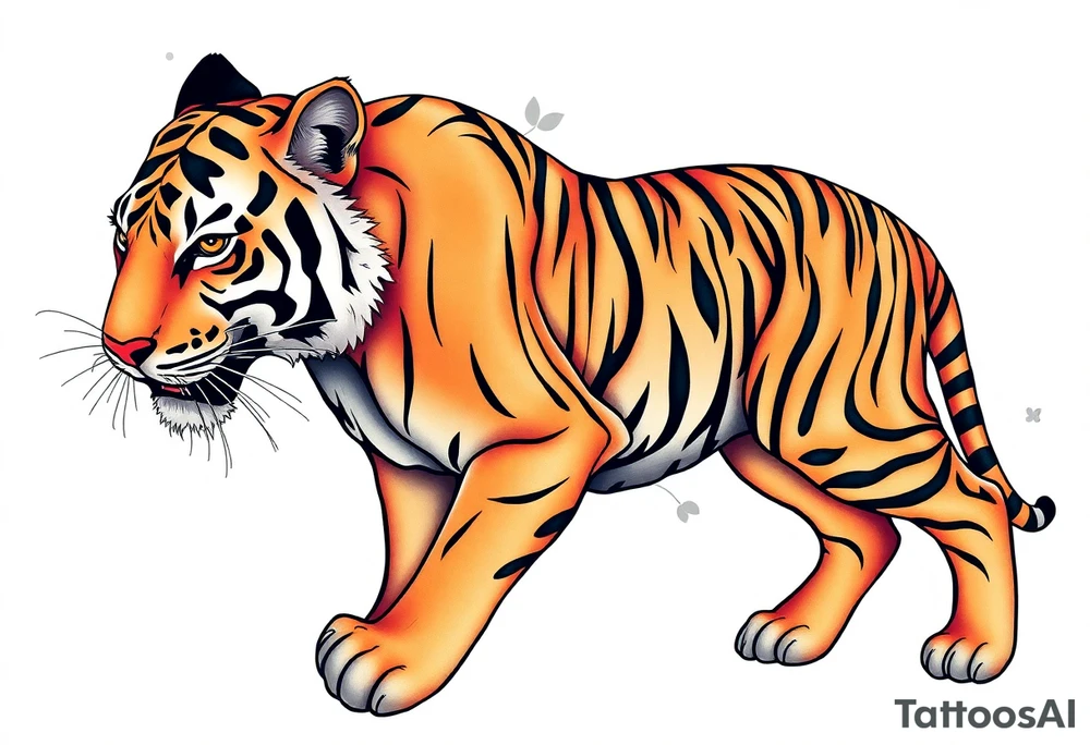 a full color cubism style 
full body tiger illustration tattoo idea