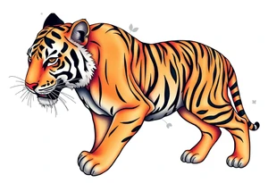 a full color cubism style 
full body tiger illustration tattoo idea