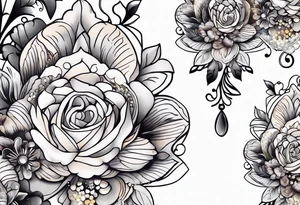 Floral leg piece with beading and lace tattoo idea