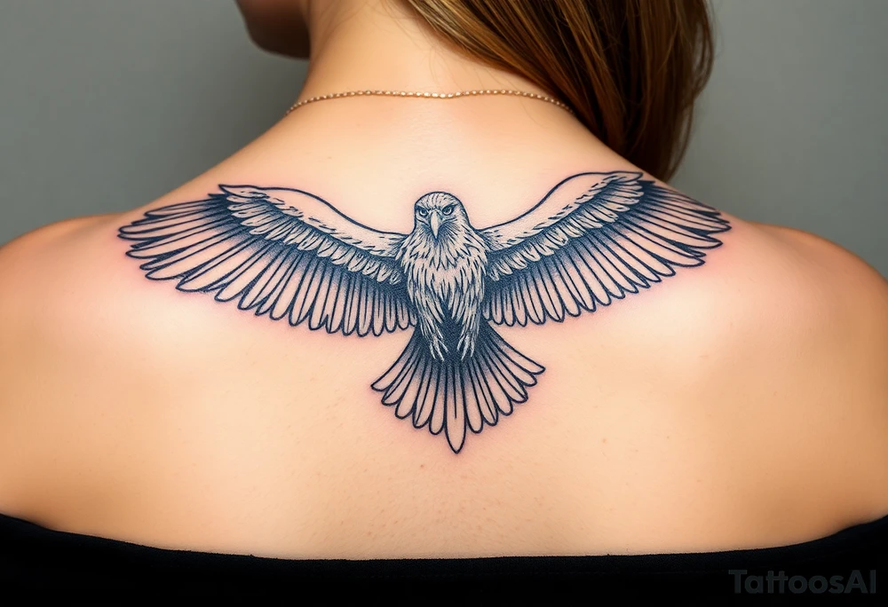 majestic eagle spreading wings against mountain peaks tattoo idea