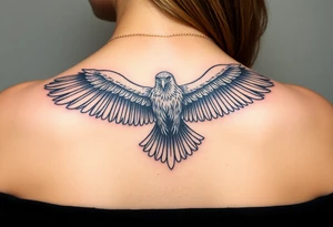 majestic eagle spreading wings against mountain peaks tattoo idea