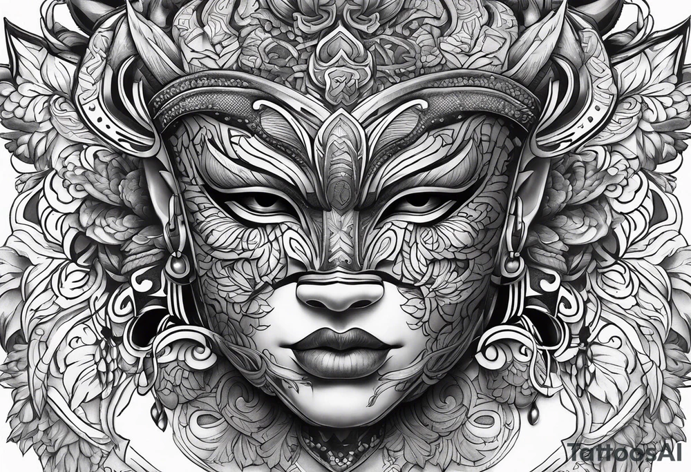 Hanya mask, masculine, aggressive tattoo idea