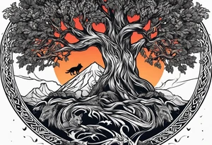 Yggdrasil with hugin and munin and fenrir tattoo idea