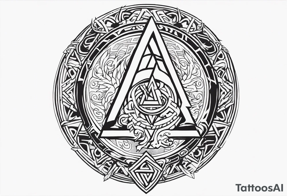 Valhalla sword shield dragon axe Valknut helm of awe tattoo idea