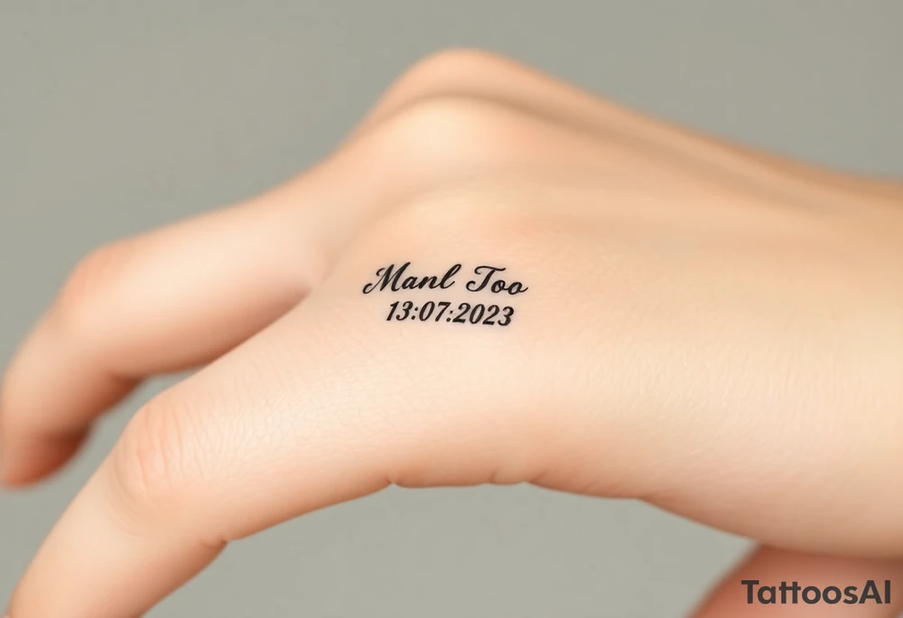 simple and elegant black ring with a delicate engraving of the wedding date tattoo idea