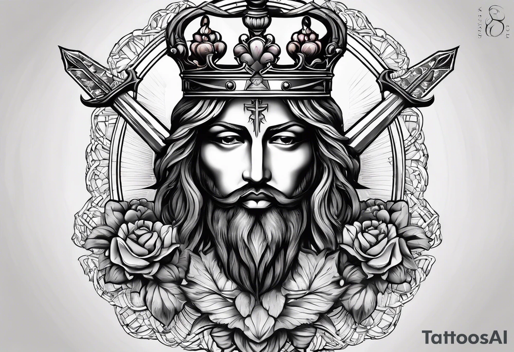 sacred heart with 3 swords instead of a cross. In front of a seraphim. tattoo idea