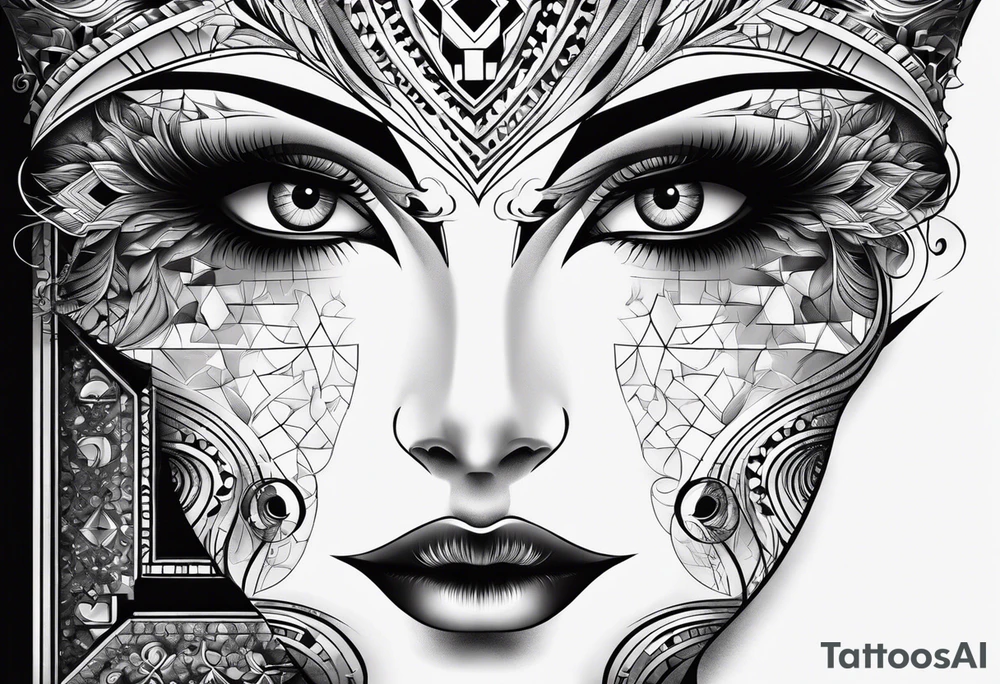 Fractal auto similar squares eyes tattoo idea