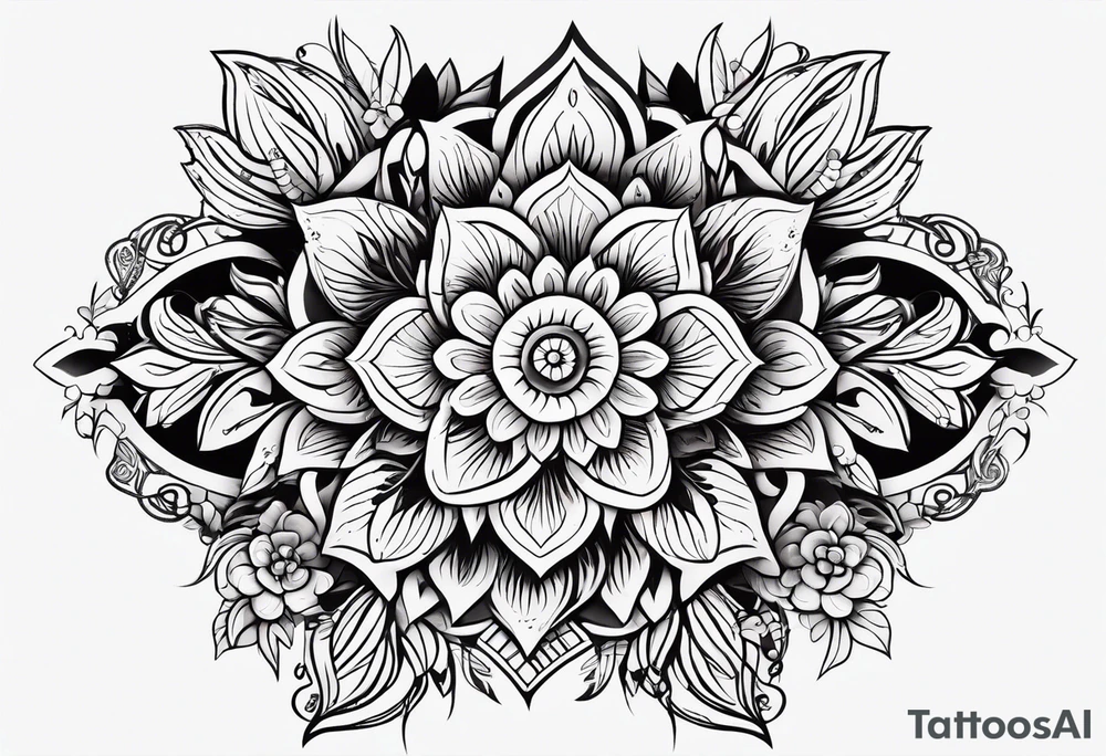 Tribal with only flowers and patterns tattoo idea