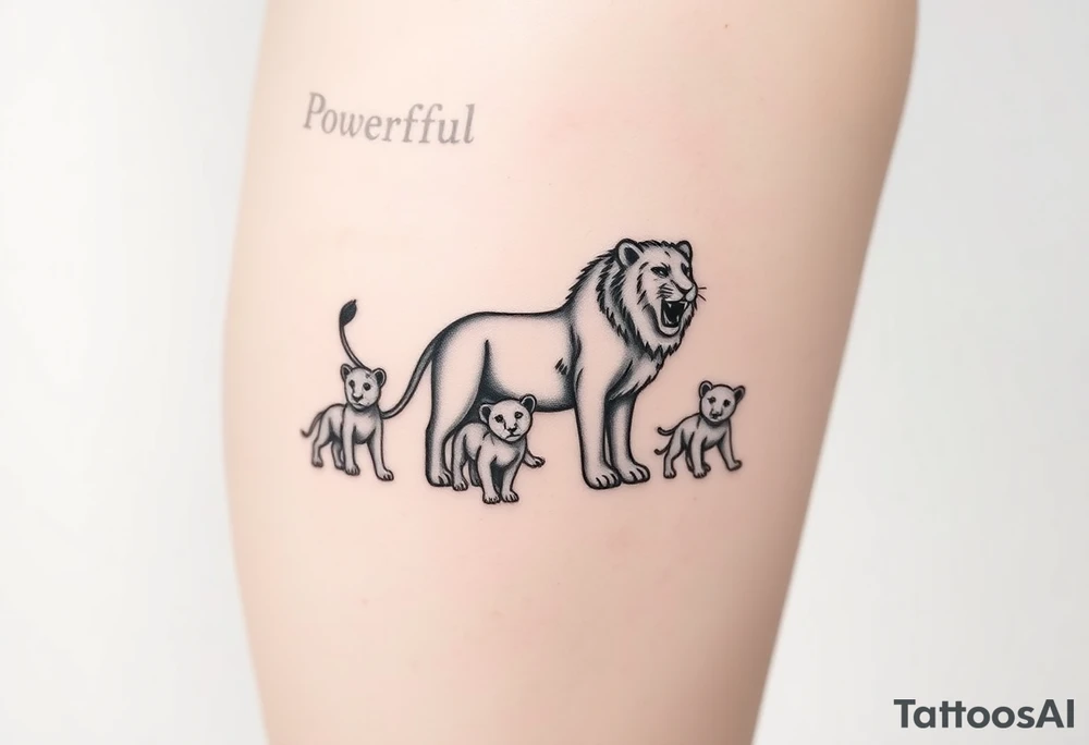 Powerful protective lioness and her 5 cubs tattoo idea