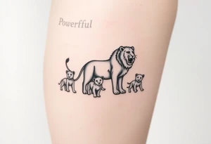 Powerful protective lioness and her 5 cubs tattoo idea