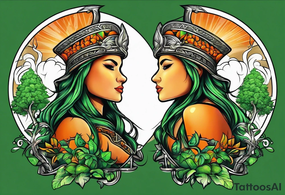 Action Tree Service using colors green and orange tattoo idea