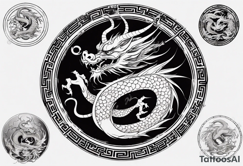 Chinese dragon in a circular shape with "02.03" written on its skin tattoo idea