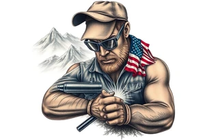 Masculin, country, mountains, wildlife, nature, racing , father of 4,
blue collar,  American flag,welder tattoo idea