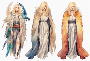 a sad blond woman with a feathered cloak tattoo idea