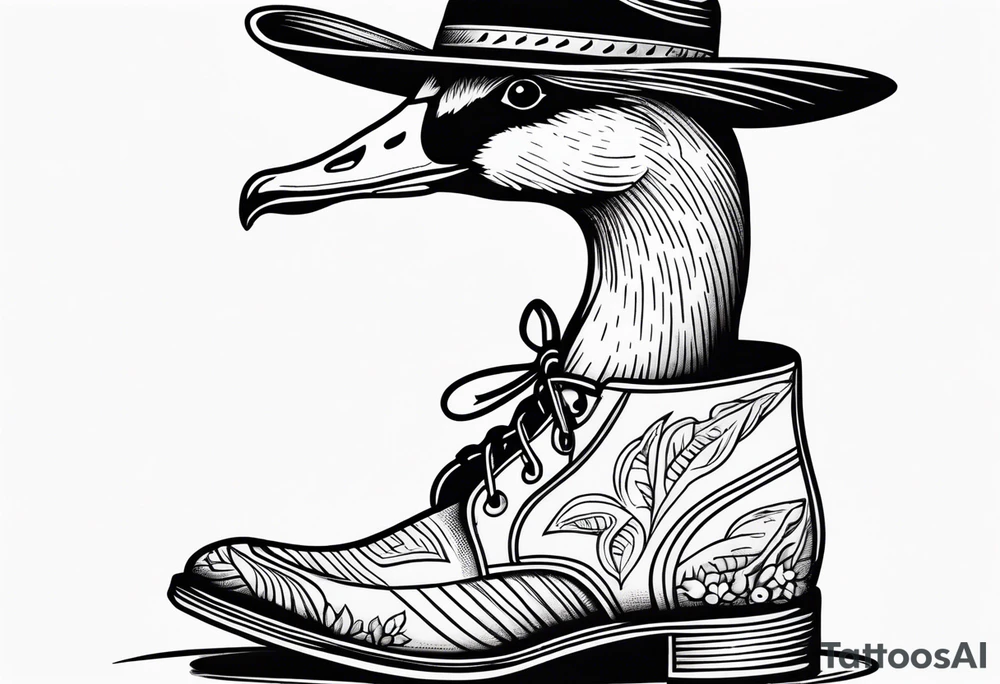 A goose with a cowboy hat and boots tattoo idea