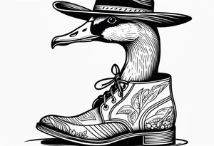 A goose with a cowboy hat and boots tattoo idea