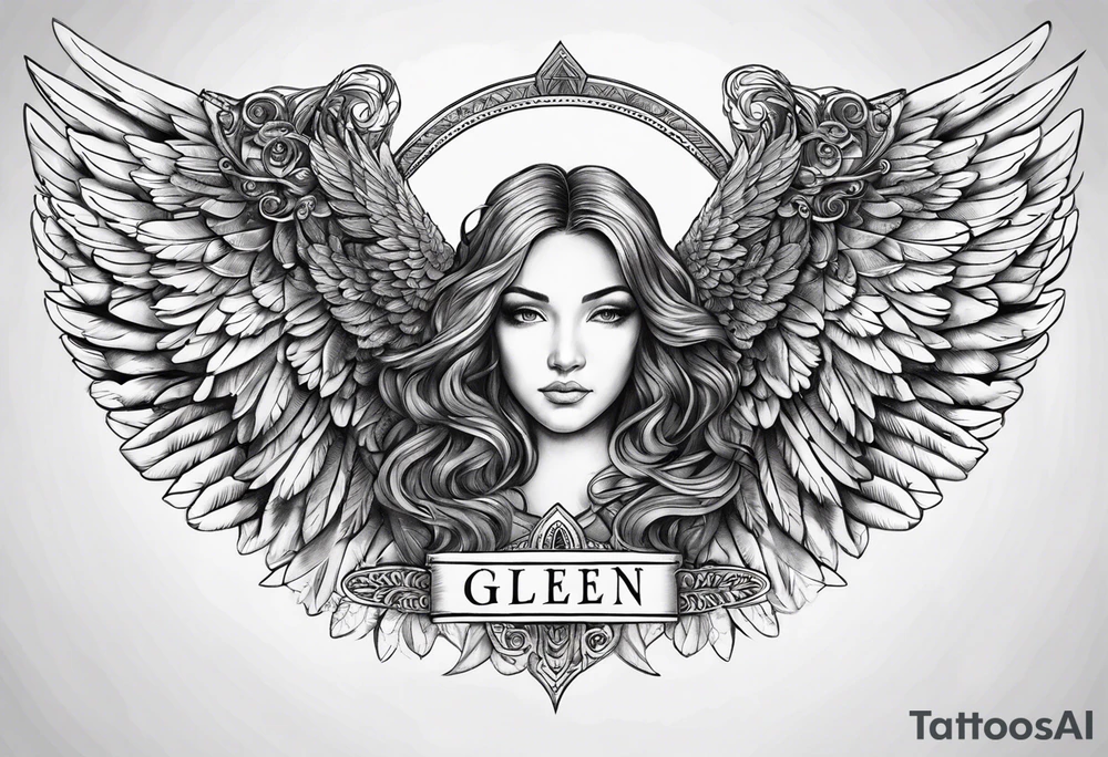 Angel Wings with the word Glenn in the middle tattoo idea