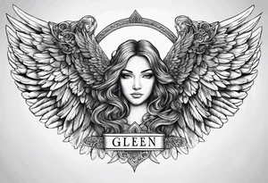 Angel Wings with the word Glenn in the middle tattoo idea