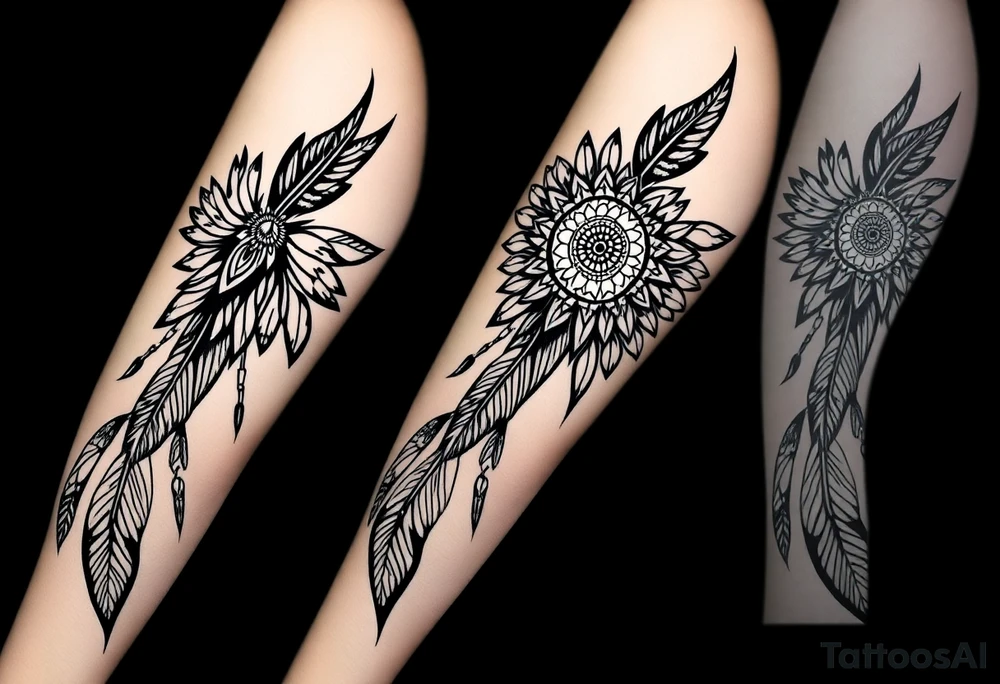 spiritual feather indian mandala shaman tattoo idea