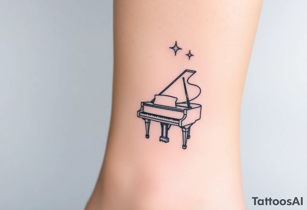 dreamy grand piano under the star tattoo idea