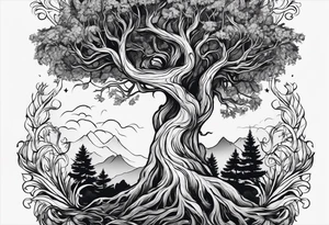 the virgo sign made out of tree roots tattoo idea