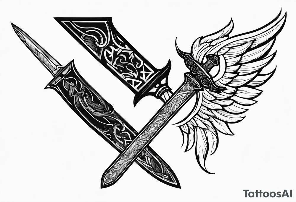 Sword with angel wings on hilt tattoo idea