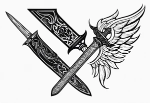 Sword with angel wings on hilt tattoo idea
