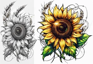 Sunflower, wheat, and barbed wire half sleeve tattoo idea