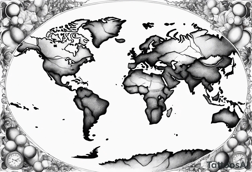 world map breaking like glass ball tattoo idea