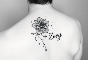 I want it on my wrist. I want a beautiful flower on the inside of my wrist with tendrils down the inside of my arm with little delicate stars or motes and the name Zoey tattoo idea
