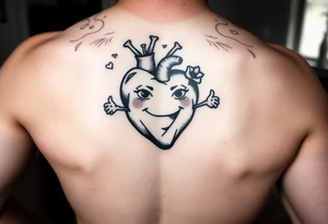 heart with a smirky face and human parts like hands and feet (stick figure like) the heart is jumping rope tattoo idea