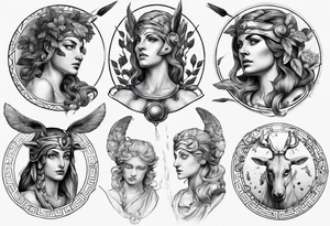 realistic Artemis greek mythology tattoo idea