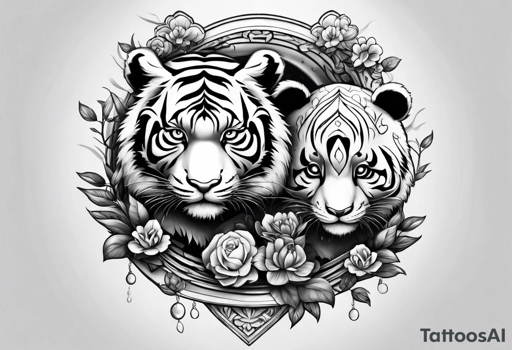 Baby tiger and panda hanging out tattoo idea