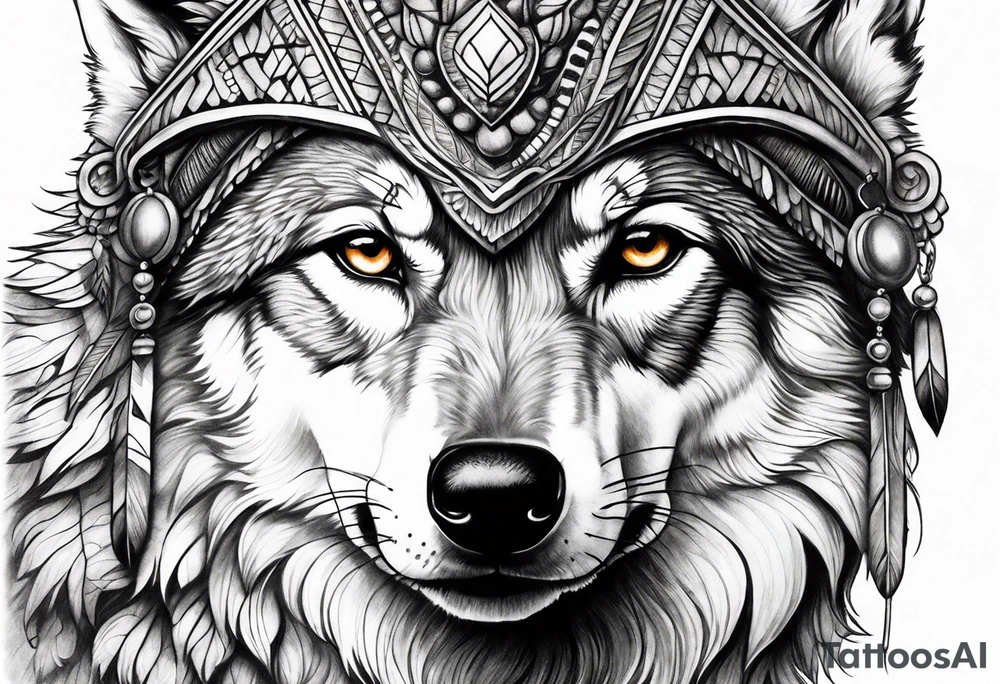 Wolf headdress of female toddler tattoo idea