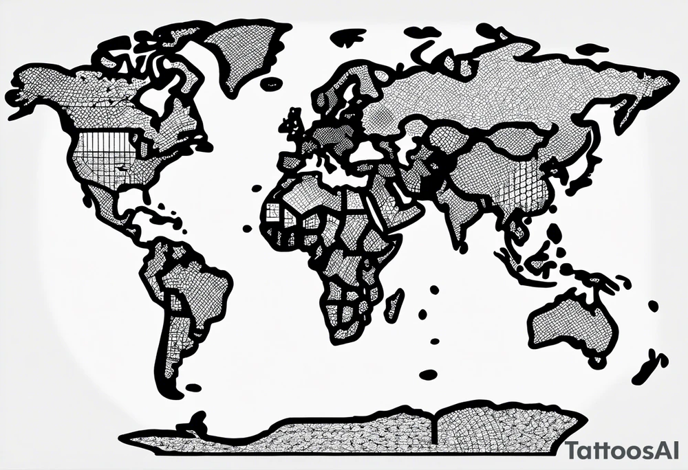 the earth with a flat map design without borders with very light shading placed on a grid tattoo idea the earth with a flat map design without borders with very light shading placed on a grid tattoo idea